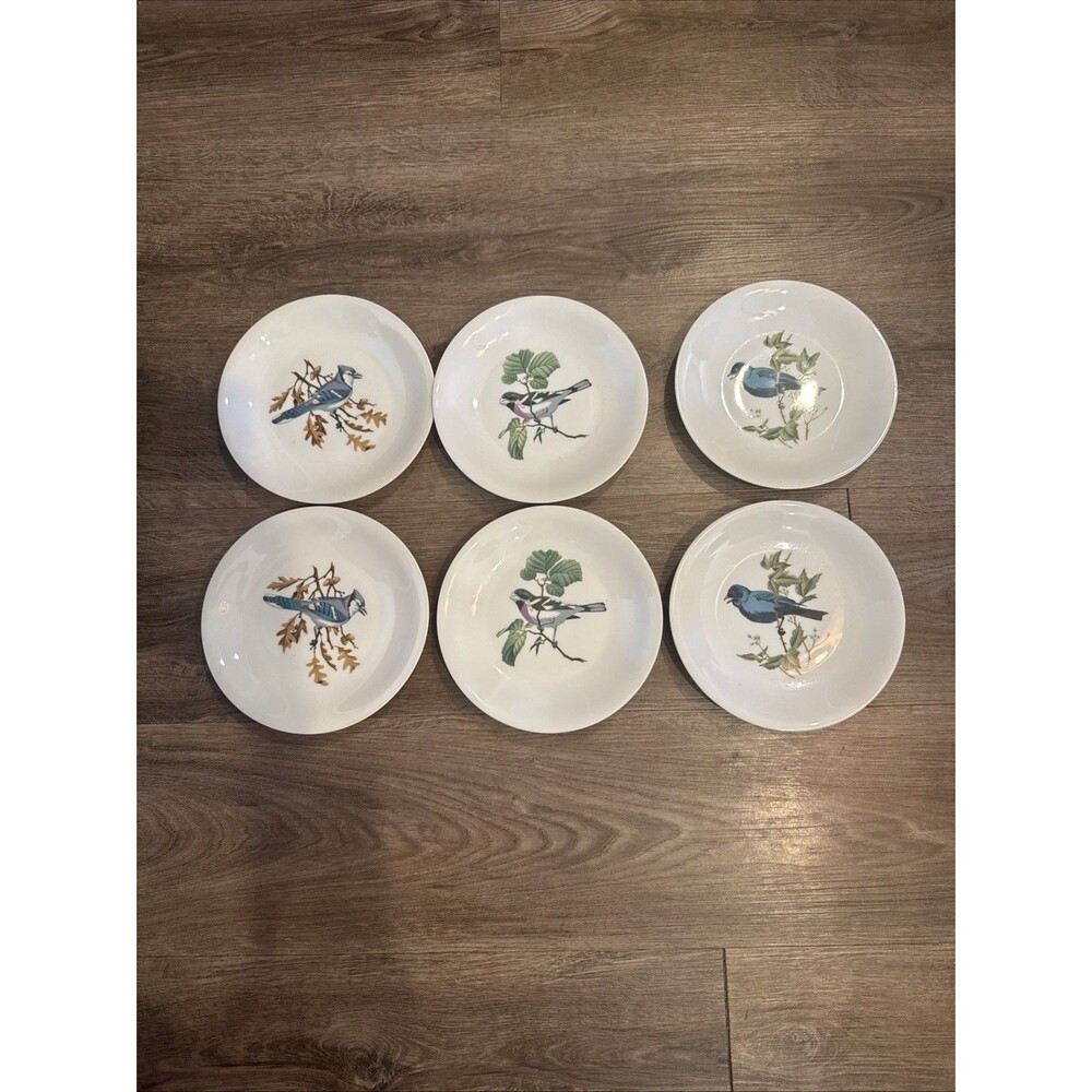 Set of 6 Various Bird Porcelaine de Paris France 7 Inch Salad Dessert Plates